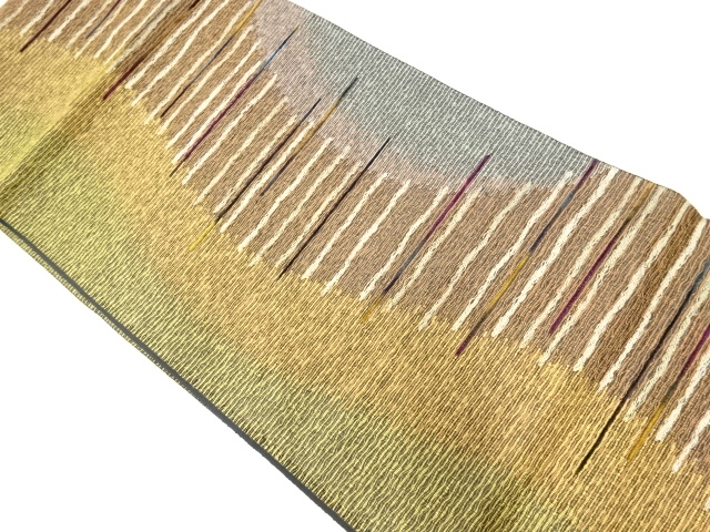 リサイクル　川島織物製　セルコン身装・美術工芸営業本部製　紙布変わり横段模様織出し袋帯
